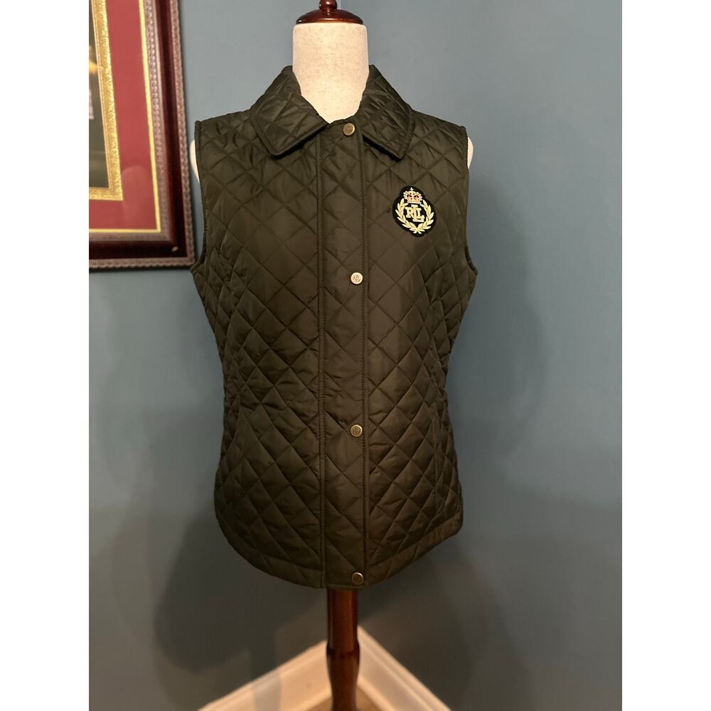 Lauren Ralph Lauren Womens Quilted Crest Vest Quilted Pattern Green Size M